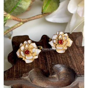 - 14kt Gold plated White Gardenia Earrings ~ Flower Earrings ~ Earrings in box